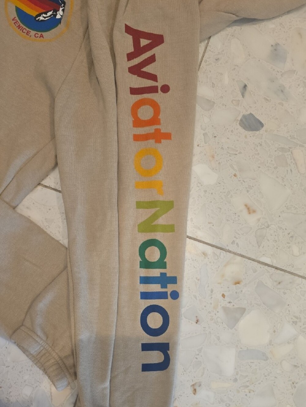NWT Aviator Nation Logo Sweatshirt And Sweatpant In Sand.  Super Soft And Cozy - Picture 4 of 10